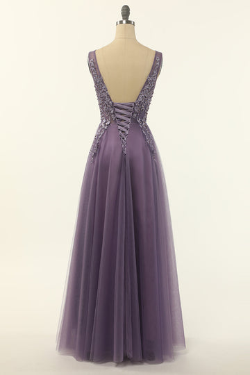 Tulle Purple A-line Ball Dress